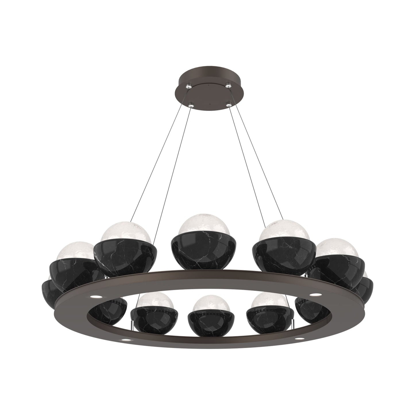 Cabochon Ring White LED Chandelier in Flat Bronze/Black Marble (36.7-Inch).