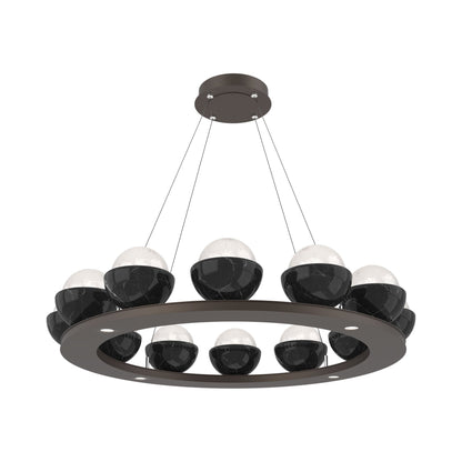 Cabochon Ring White LED Chandelier in Flat Bronze/Black Marble (36.7-Inch).