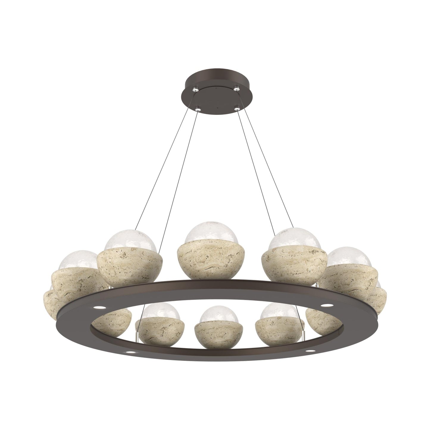 Cabochon Ring White LED Chandelier in Flat Bronze/Travertine (36.7-Inch).