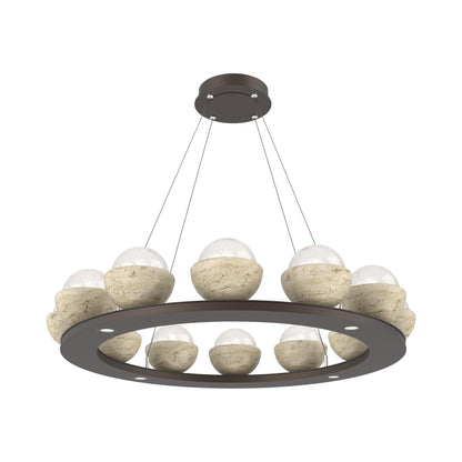 Cabochon Ring White LED Chandelier in Flat Bronze/Travertine (36.7-Inch).