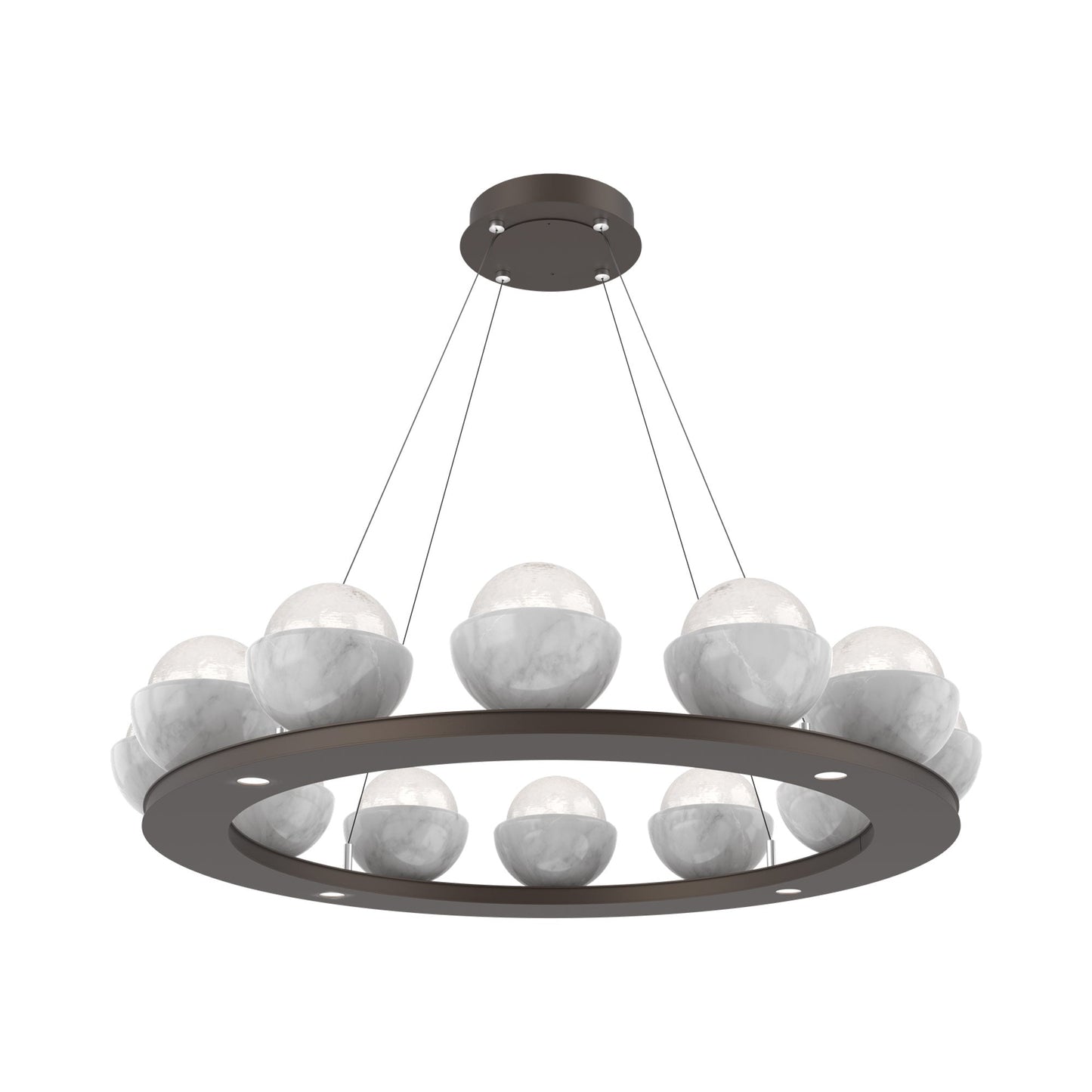 Cabochon Ring White LED Chandelier in Flat Bronze/White Marble (36.7-Inch).