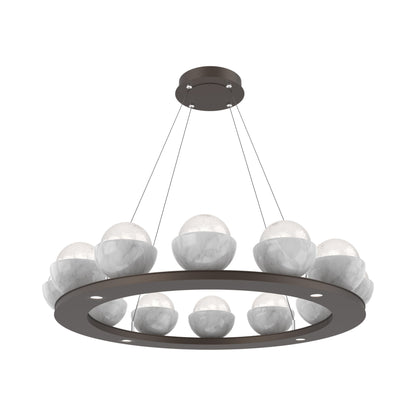Cabochon Ring White LED Chandelier in Flat Bronze/White Marble (36.7-Inch).