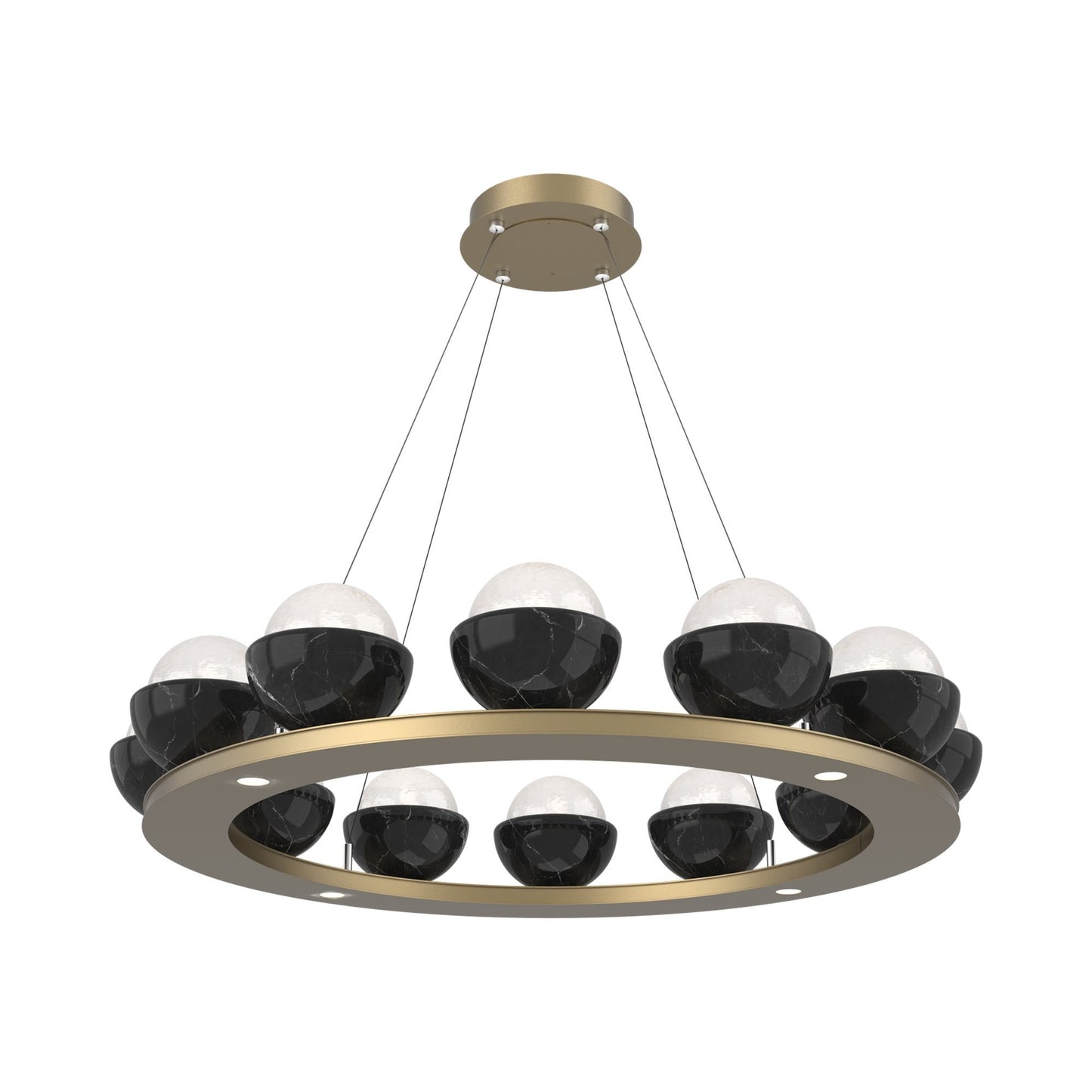 Cabochon Ring White LED Chandelier in Gilded Brass/Black Marble (36.7-Inch).