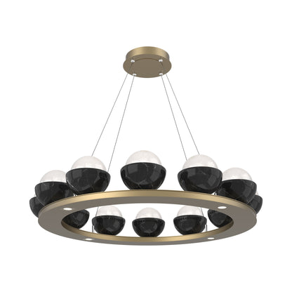 Cabochon Ring White LED Chandelier in Gilded Brass/Black Marble (36.7-Inch).