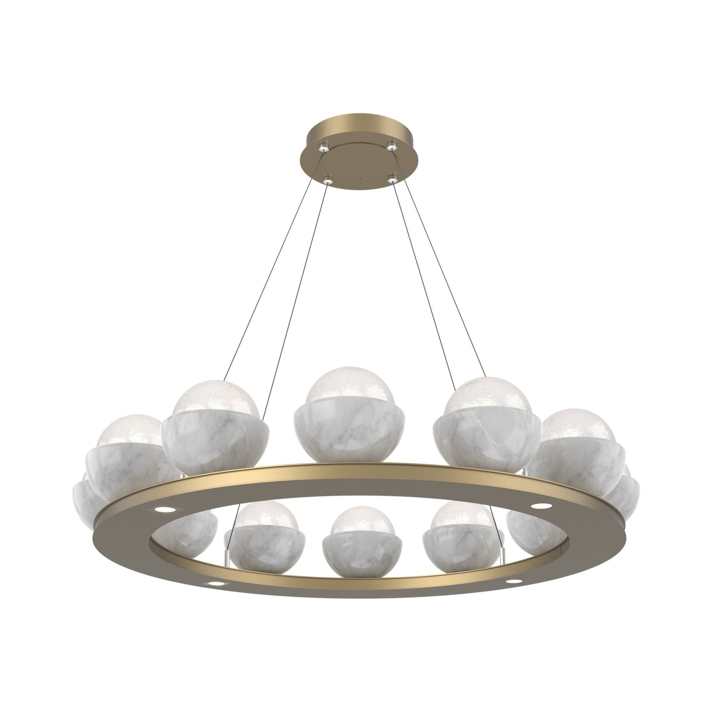 Cabochon Ring White LED Chandelier in Gilded Brass/White Marble (36.7-Inch).