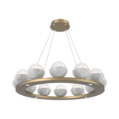 Cabochon Ring White LED Chandelier in Gilded Brass/White Marble (36.7-Inch).