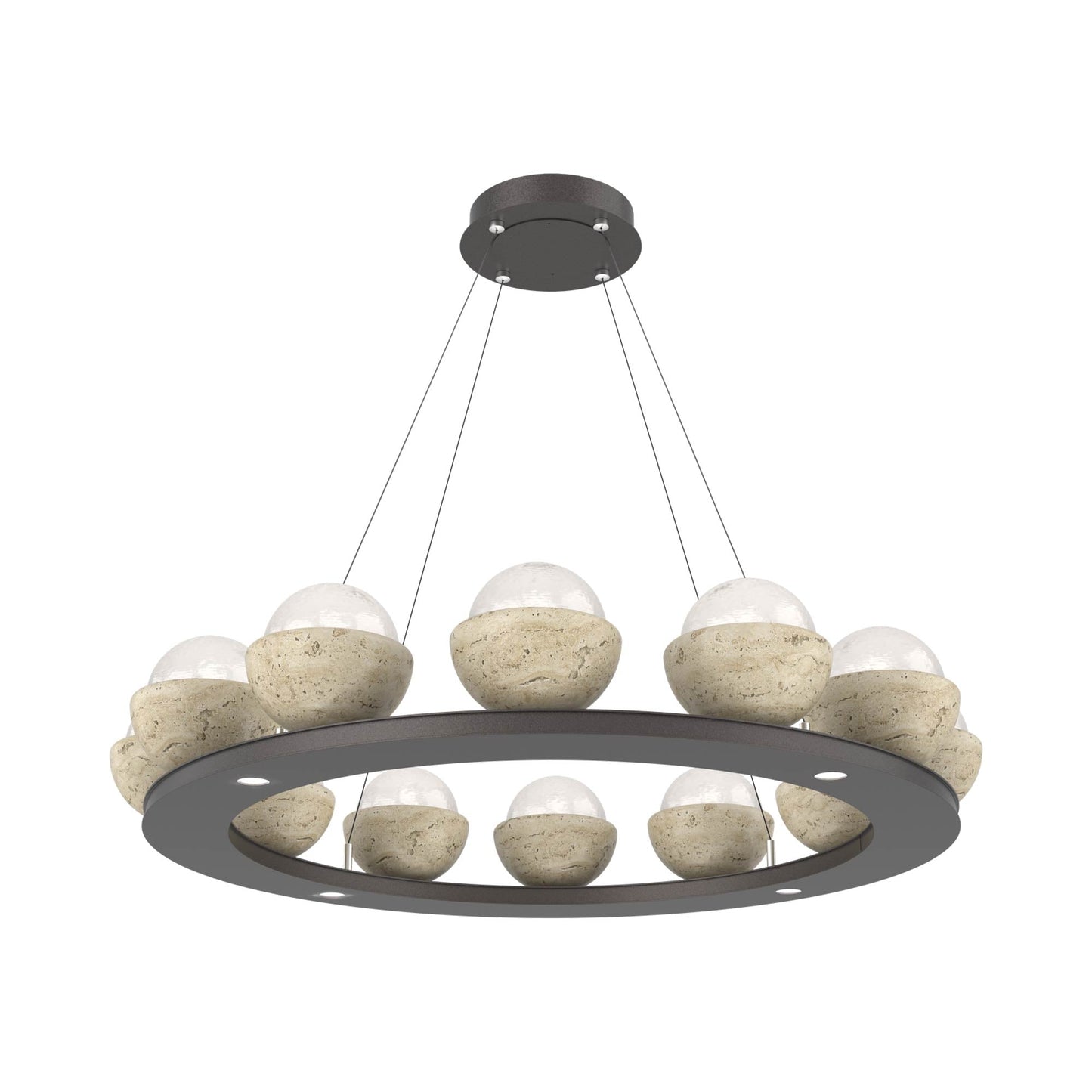 Cabochon Ring White LED Chandelier in Graphite/Travertine (36.7-Inch).