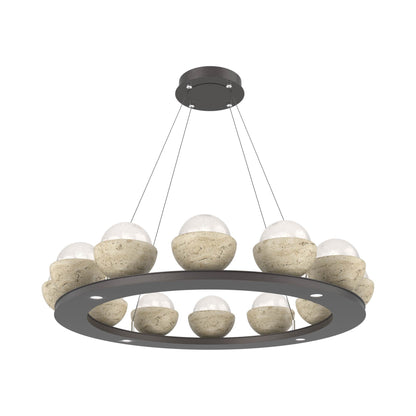 Cabochon Ring White LED Chandelier in Graphite/Travertine (36.7-Inch).