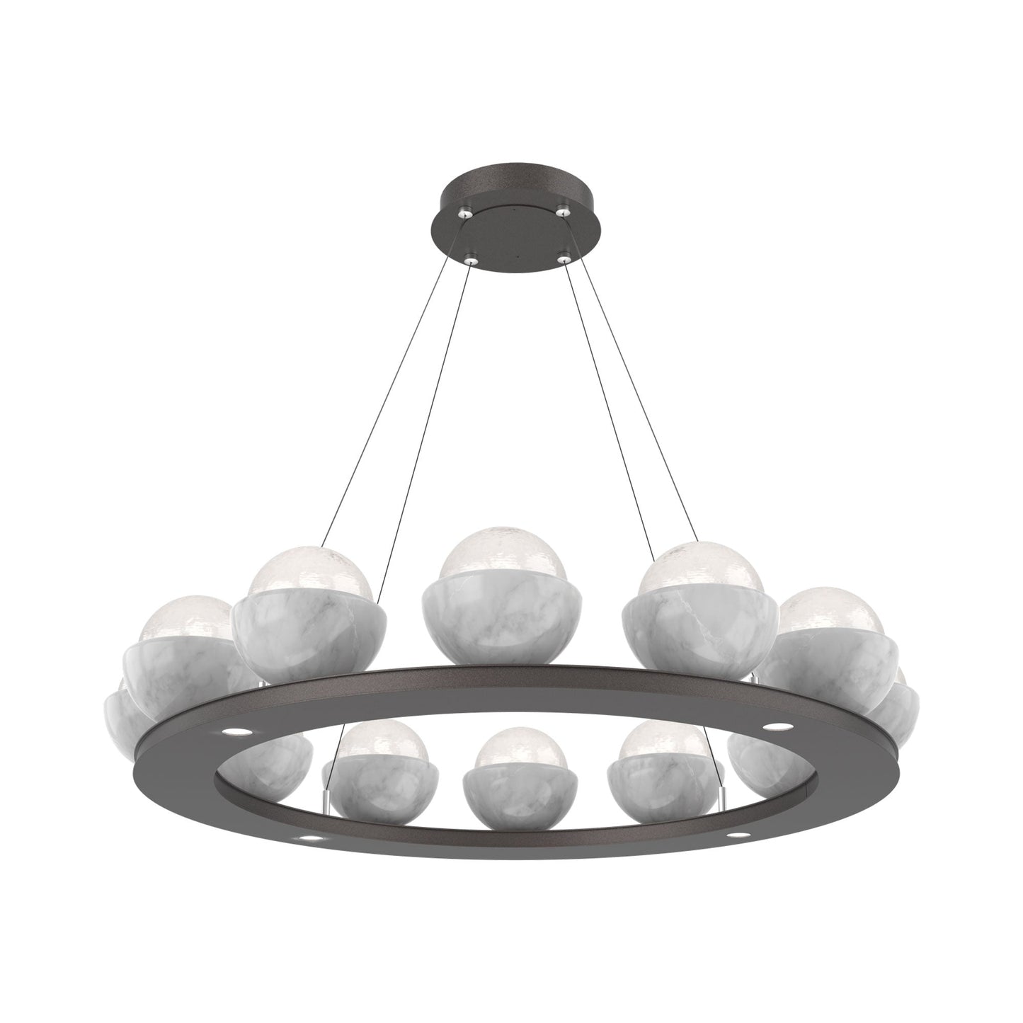 Cabochon Ring White LED Chandelier in Graphite/White Marble (36.7-Inch).