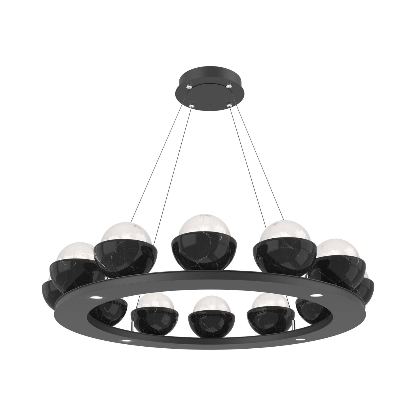Cabochon Ring White LED Chandelier in Matte Black/Black Marble (36.7-Inch).