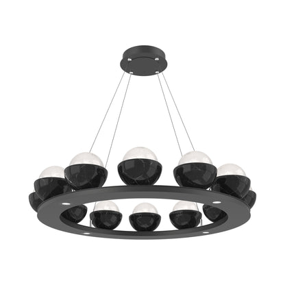 Cabochon Ring White LED Chandelier in Matte Black/Black Marble (36.7-Inch).