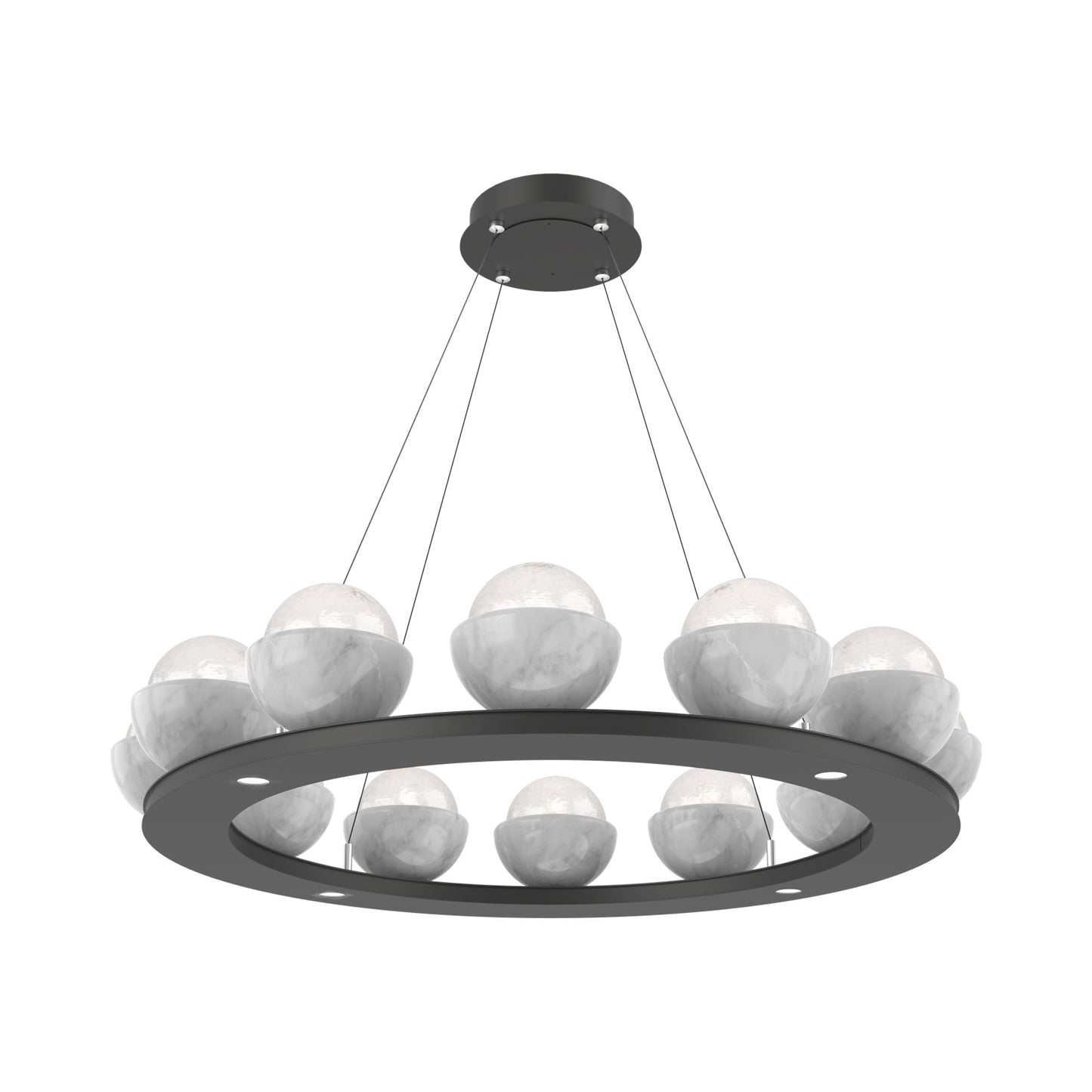 Cabochon Ring White LED Chandelier in Matte Black/White Marble (36.7-Inch).