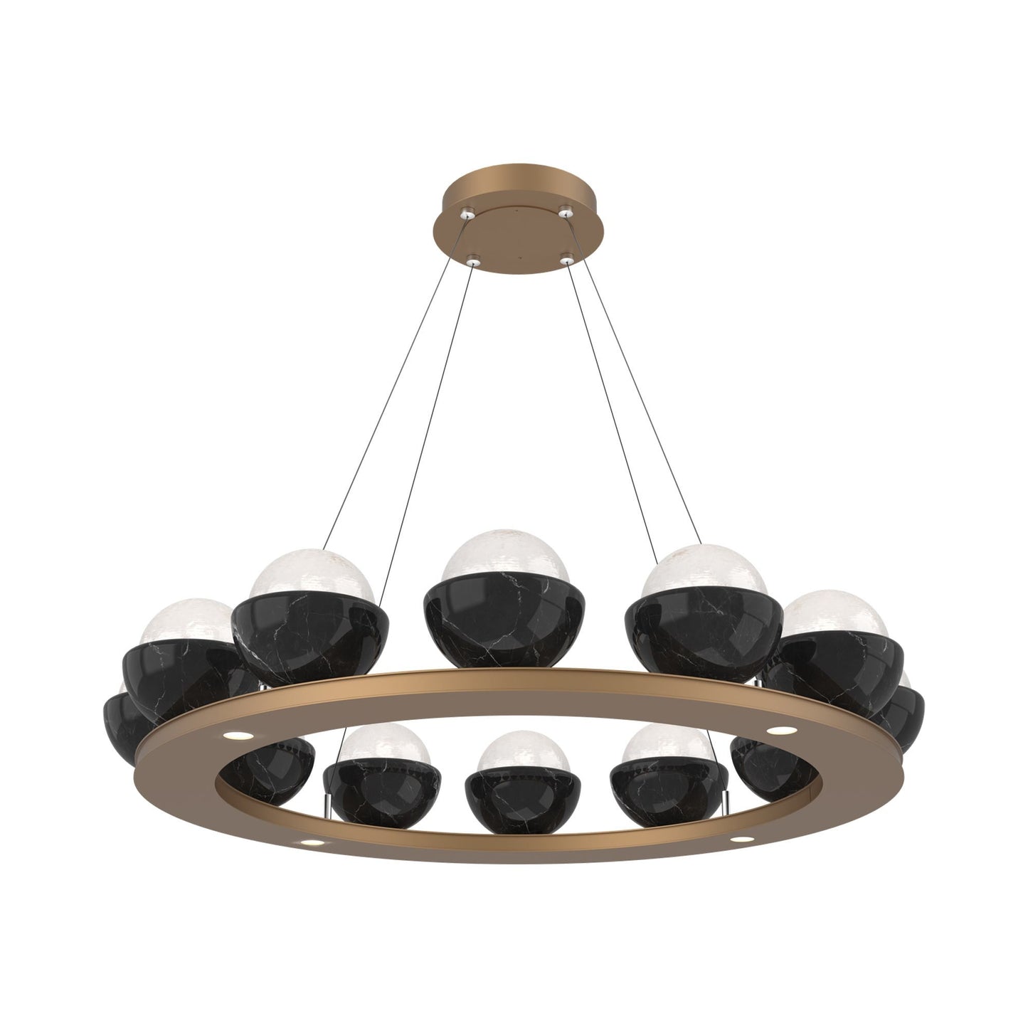 Cabochon Ring White LED Chandelier in Novel Brass/Black Marble (36.7-Inch).