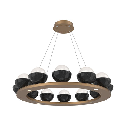 Cabochon Ring White LED Chandelier in Novel Brass/Black Marble (36.7-Inch).