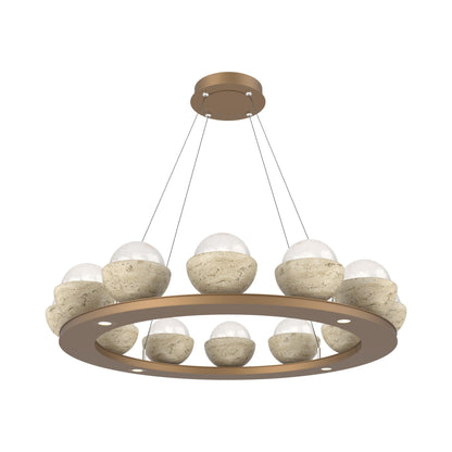 Cabochon Ring White LED Chandelier in Novel Brass/Travertine (36.7-Inch).