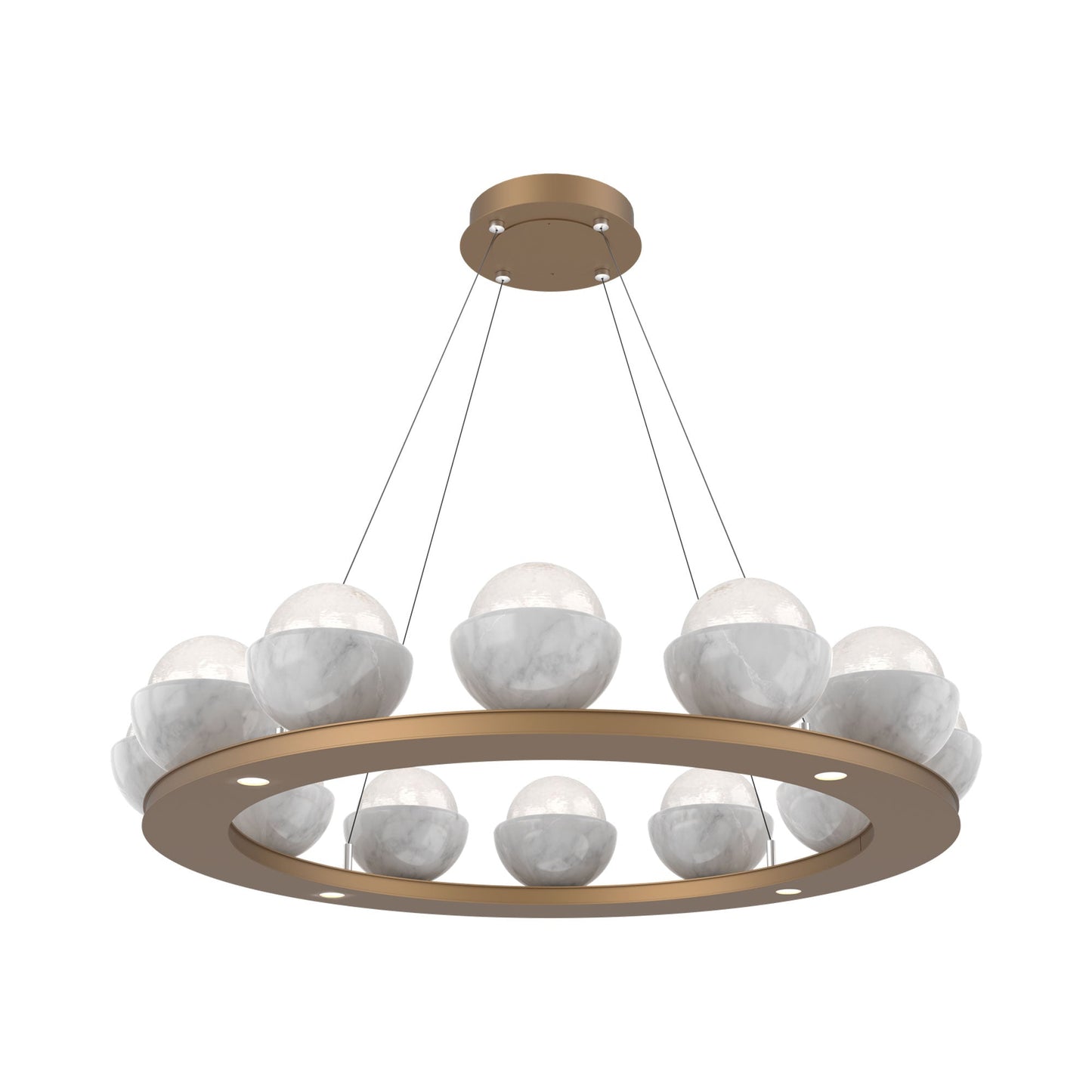 Cabochon Ring White LED Chandelier in Novel Brass/White Marble (36.7-Inch).