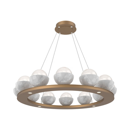 Cabochon Ring White LED Chandelier in Novel Brass/White Marble (36.7-Inch).