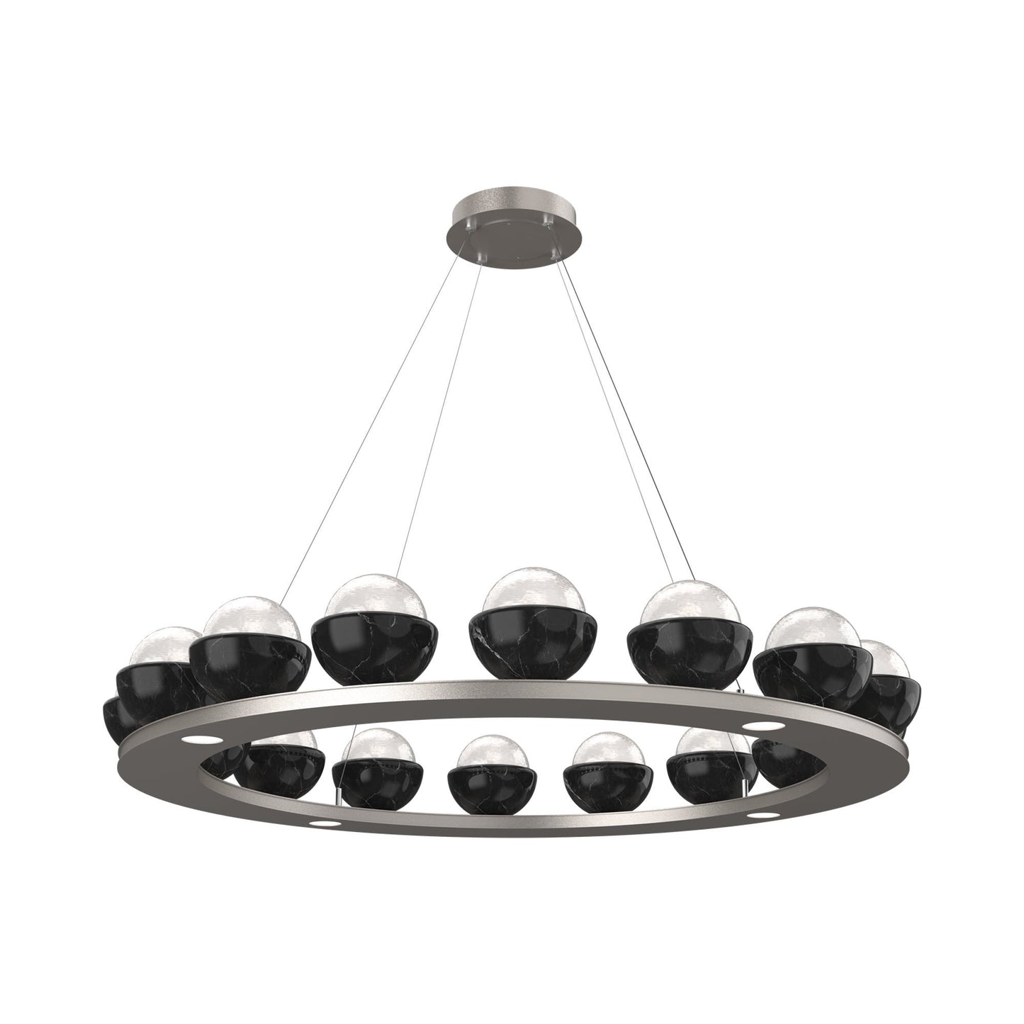 Cabochon Ring White LED Chandelier in Beige Silver/Black Marble (46.8-Inch).