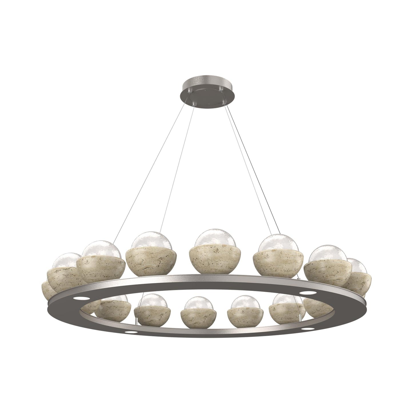 Cabochon Ring White LED Chandelier in Beige Silver/Travertine (46.8-Inch).