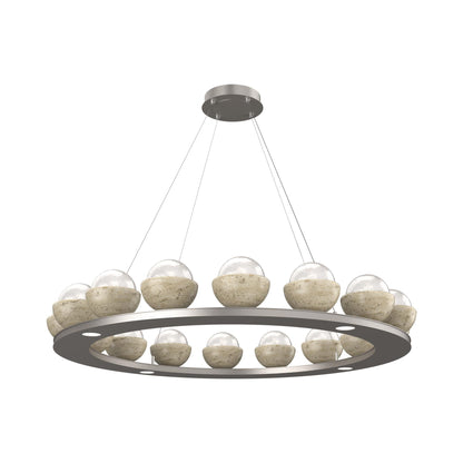 Cabochon Ring White LED Chandelier in Beige Silver/Travertine (46.8-Inch).