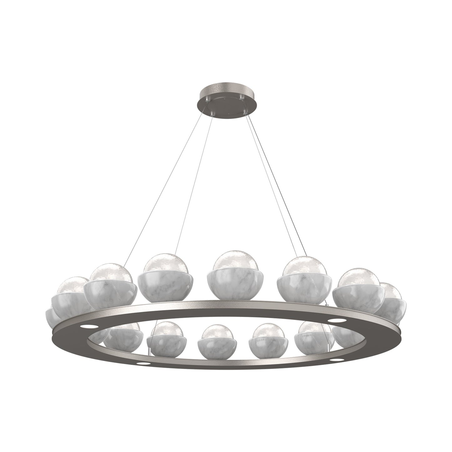 Cabochon Ring White LED Chandelier in Beige Silver/White Marble (46.8-Inch).
