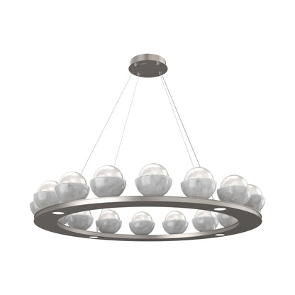 Cabochon Ring White LED Chandelier in Beige Silver/White Marble (46.8-Inch).