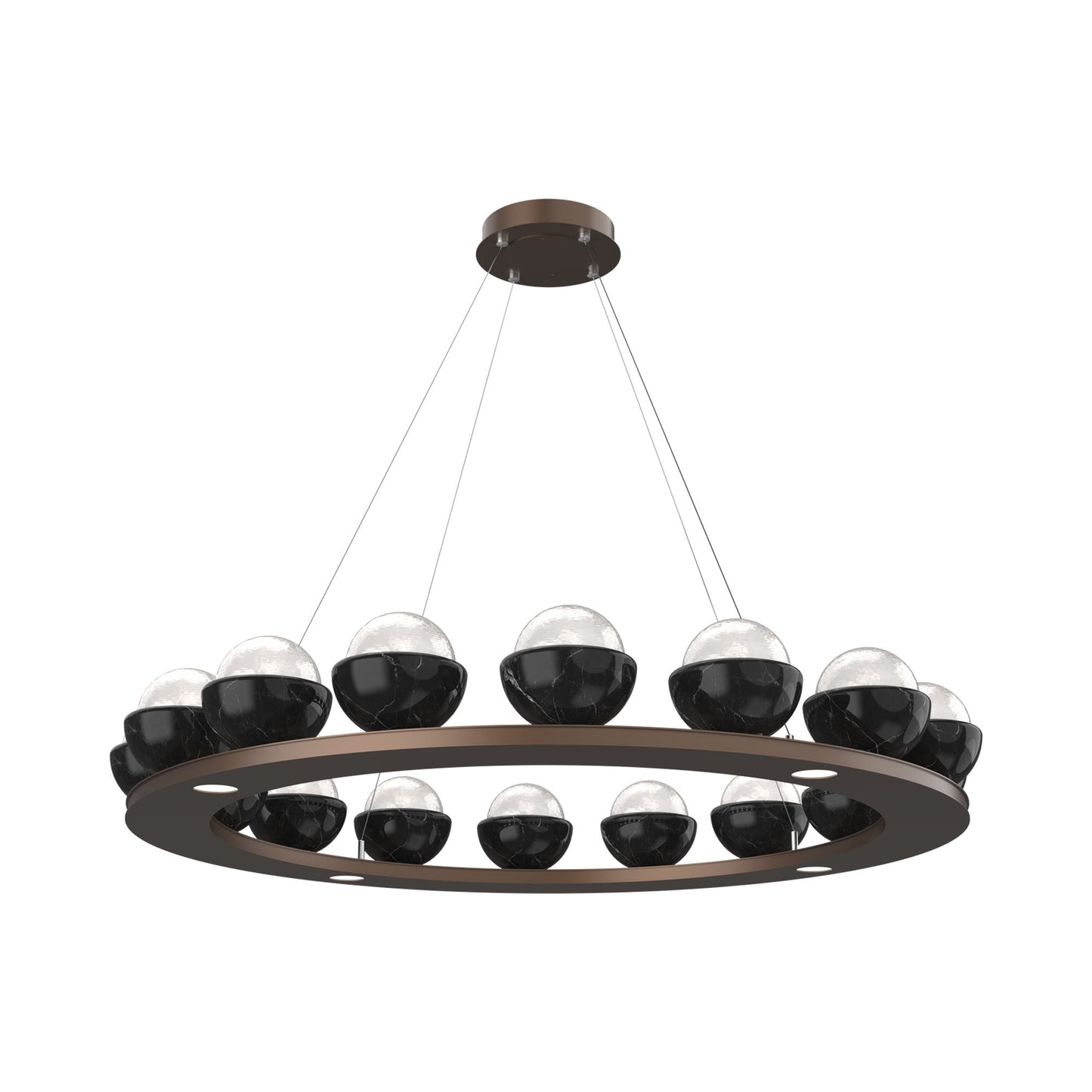 Cabochon Ring White LED Chandelier in Burnished Bronze/Black Marble (46.8-Inch).