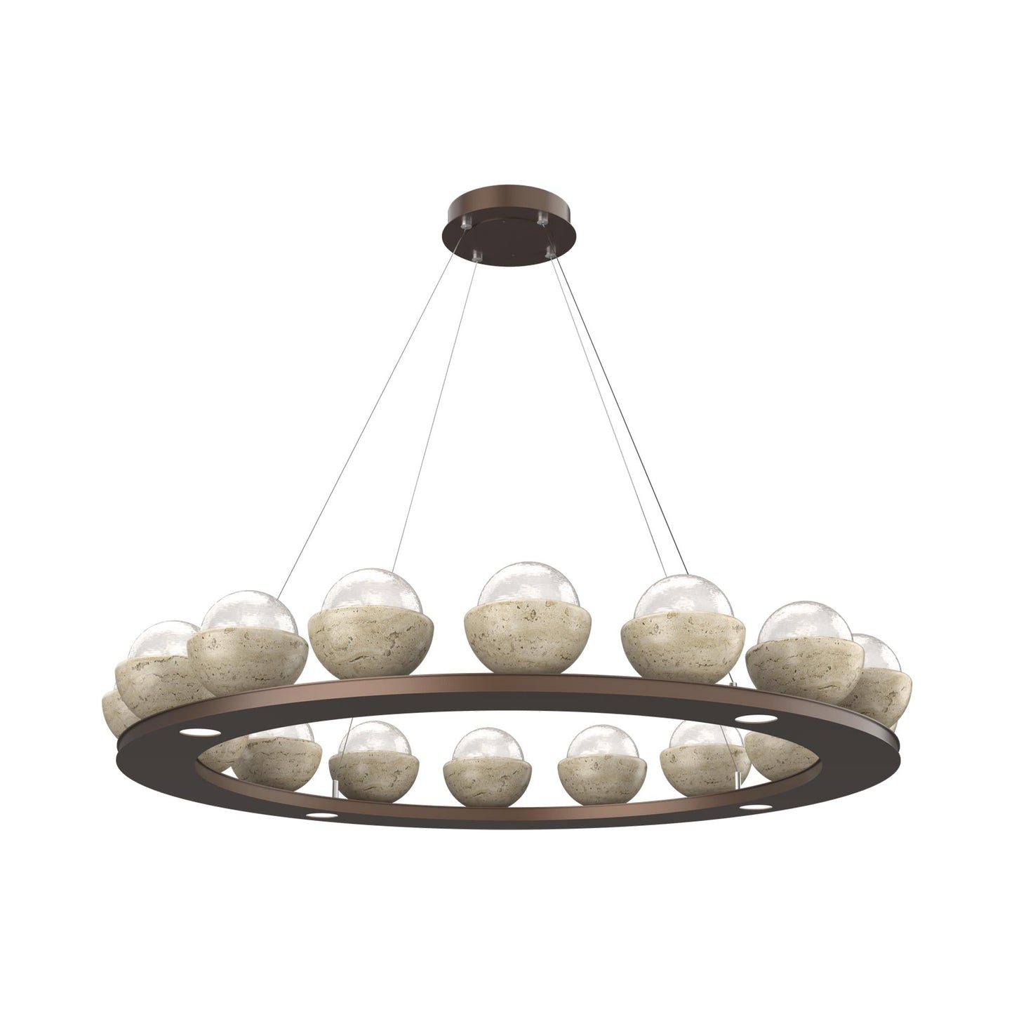 Cabochon Ring White LED Chandelier in Burnished Bronze/Travertine (46.8-Inch).