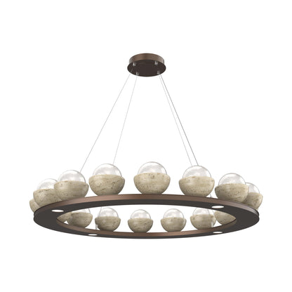Cabochon Ring White LED Chandelier in Burnished Bronze/Travertine (46.8-Inch).