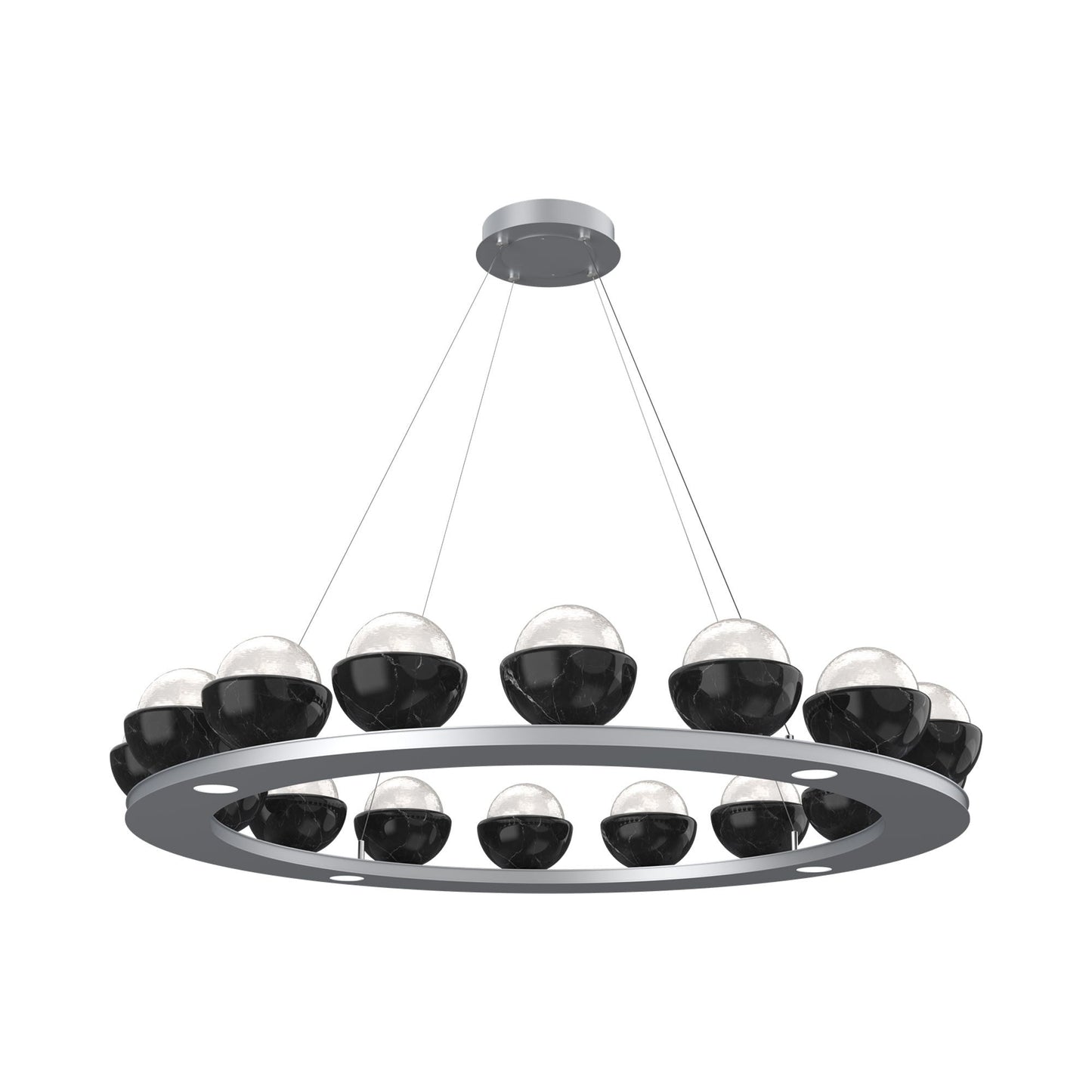 Cabochon Ring White LED Chandelier in Classic Silver/Black Marble (46.8-Inch).