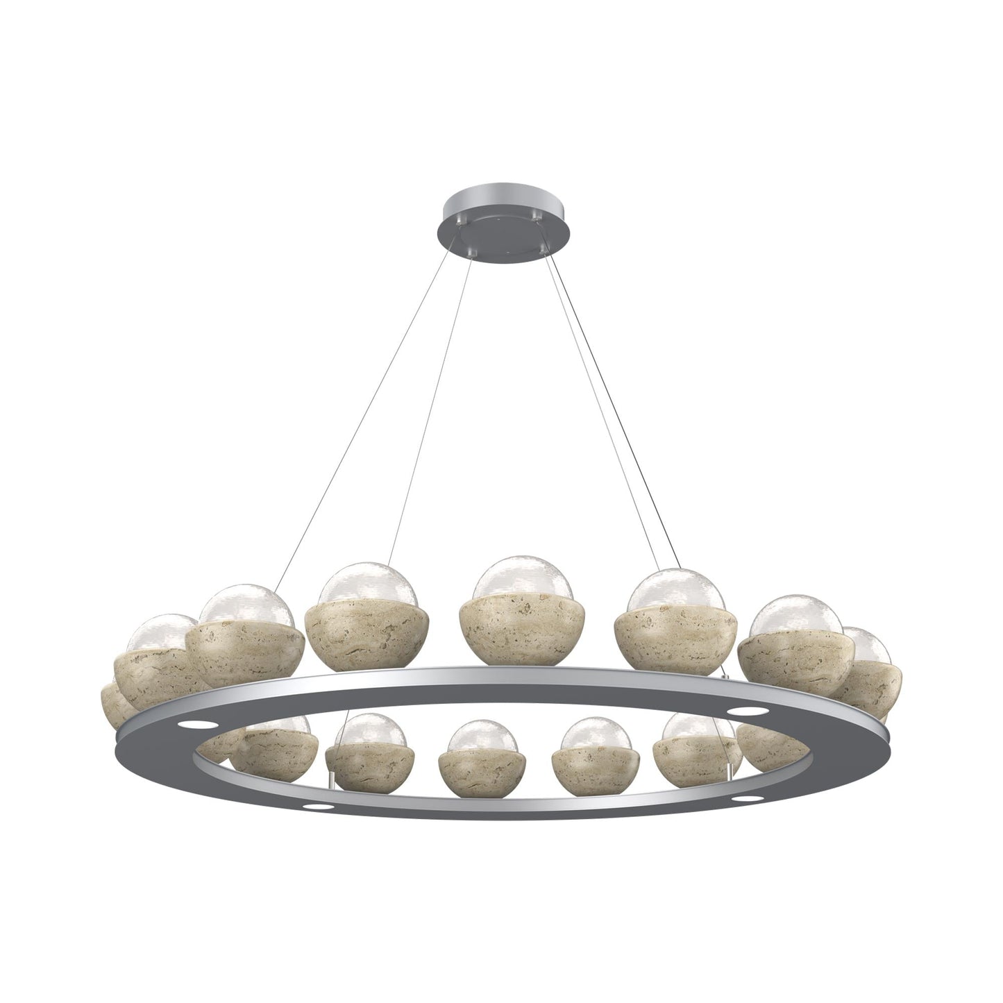 Cabochon Ring White LED Chandelier in Classic Silver/Travertine (46.8-Inch).