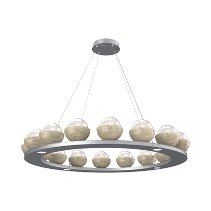 Cabochon Ring White LED Chandelier in Classic Silver/Travertine (46.8-Inch).