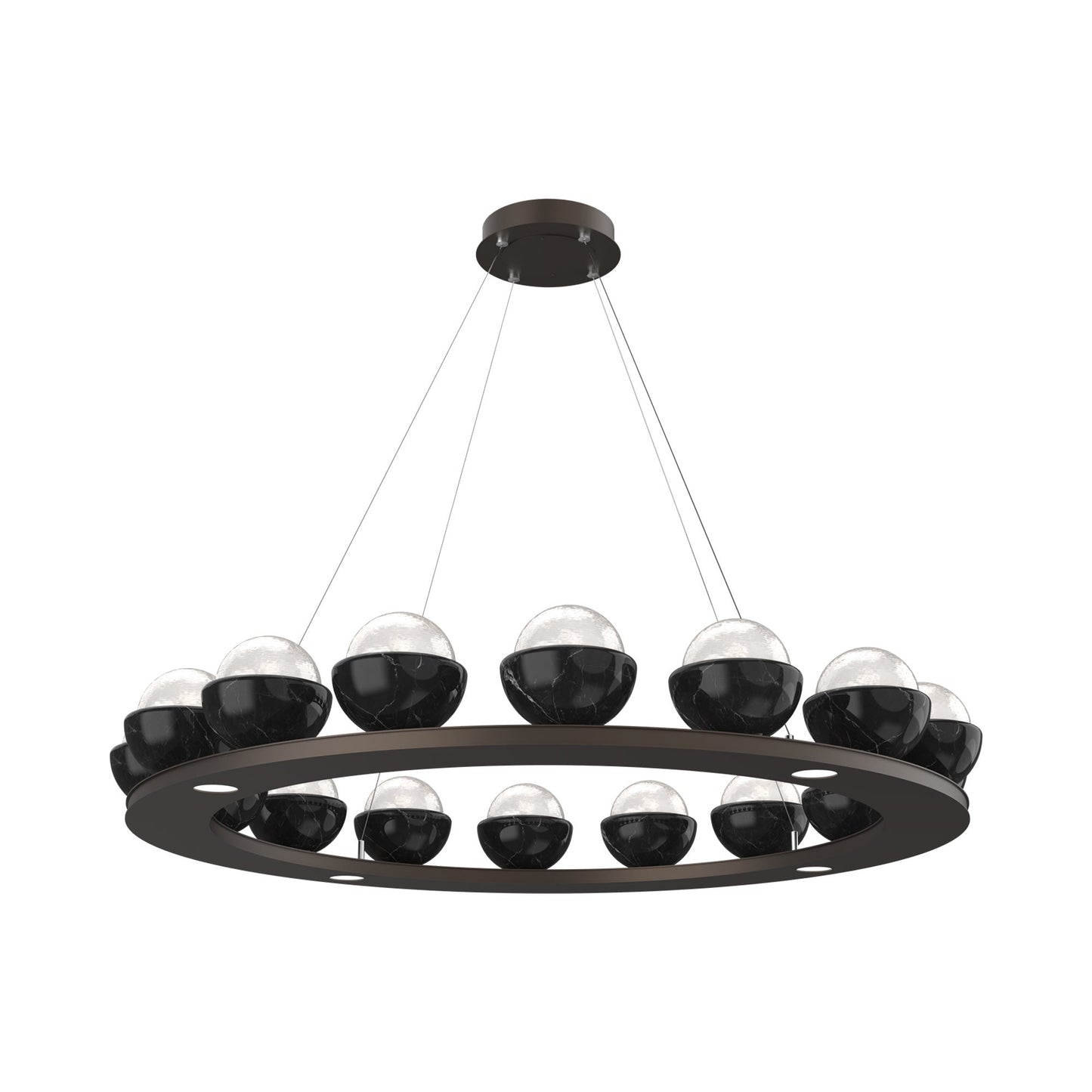 Cabochon Ring White LED Chandelier in Flat Bronze/Black Marble (46.8-Inch).