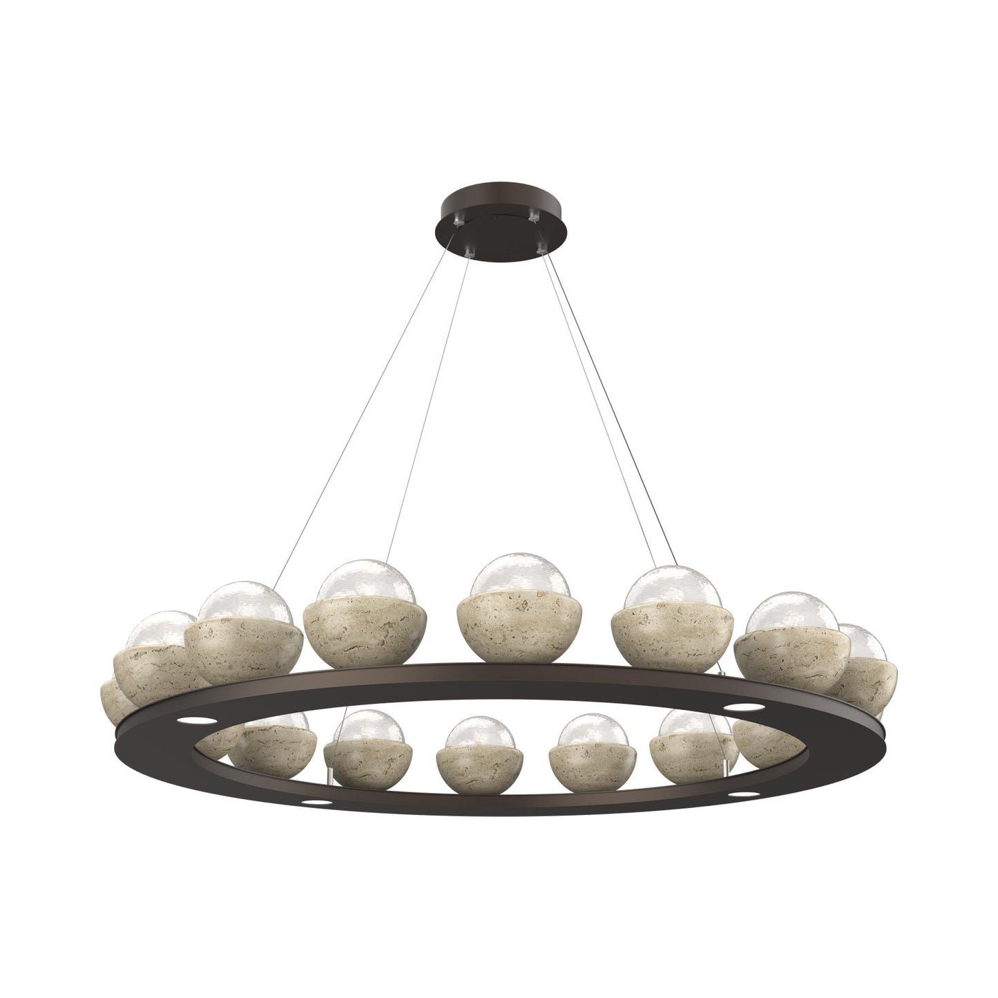 Cabochon Ring White LED Chandelier in Flat Bronze/Travertine (46.8-Inch).