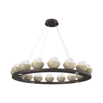 Cabochon Ring White LED Chandelier in Flat Bronze/Travertine (46.8-Inch).