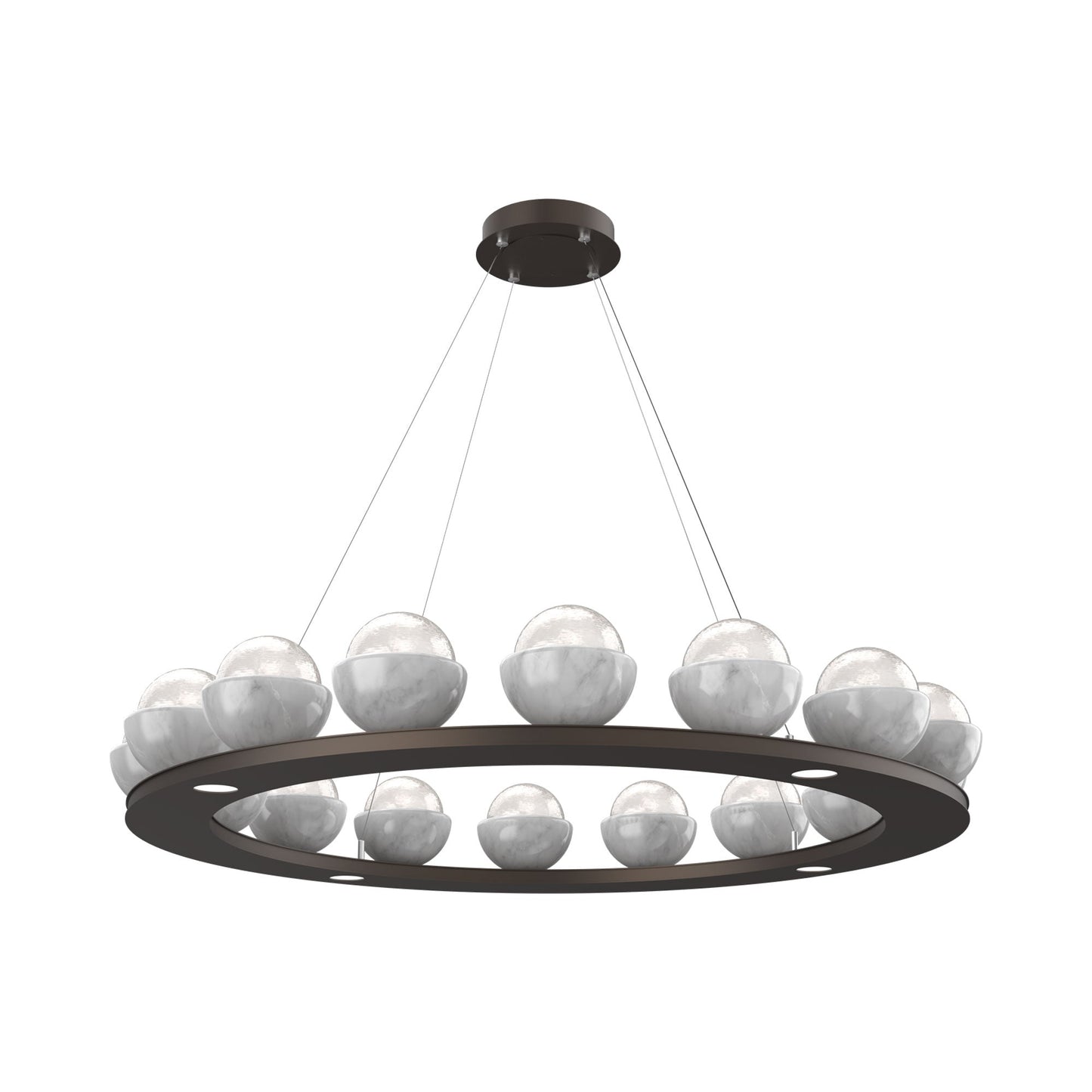 Cabochon Ring White LED Chandelier in Flat Bronze/White Marble (46.8-Inch).