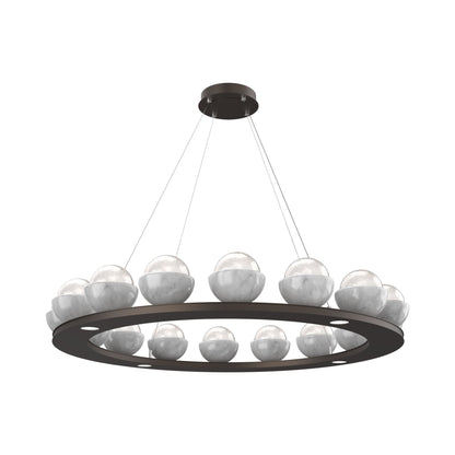 Cabochon Ring White LED Chandelier in Flat Bronze/White Marble (46.8-Inch).
