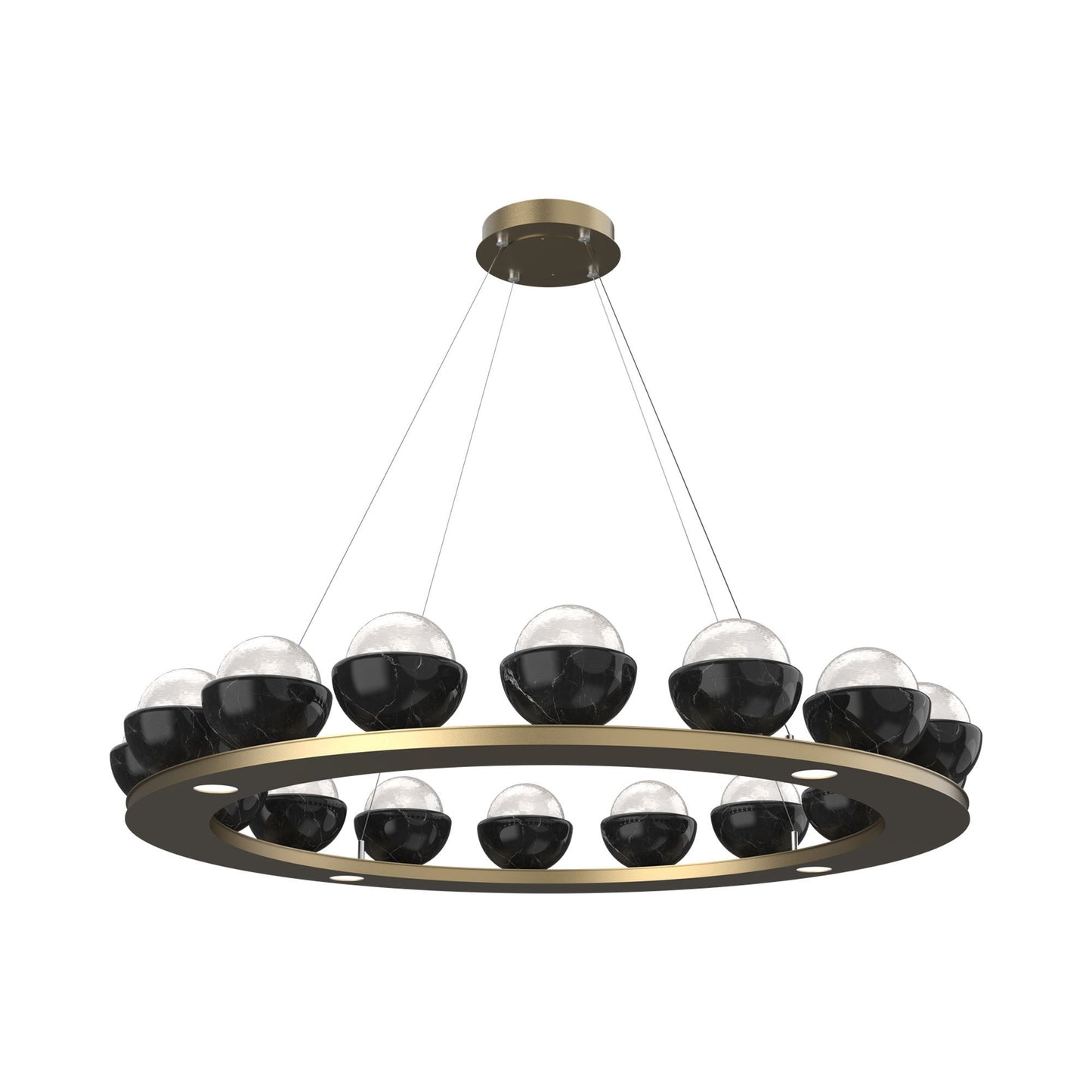 Cabochon Ring White LED Chandelier in Gilded Brass/Black Marble (46.8-Inch).