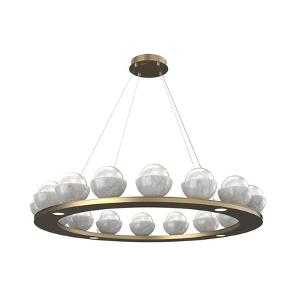 Cabochon Ring White LED Chandelier in Gilded Brass/White Marble (46.8-Inch).