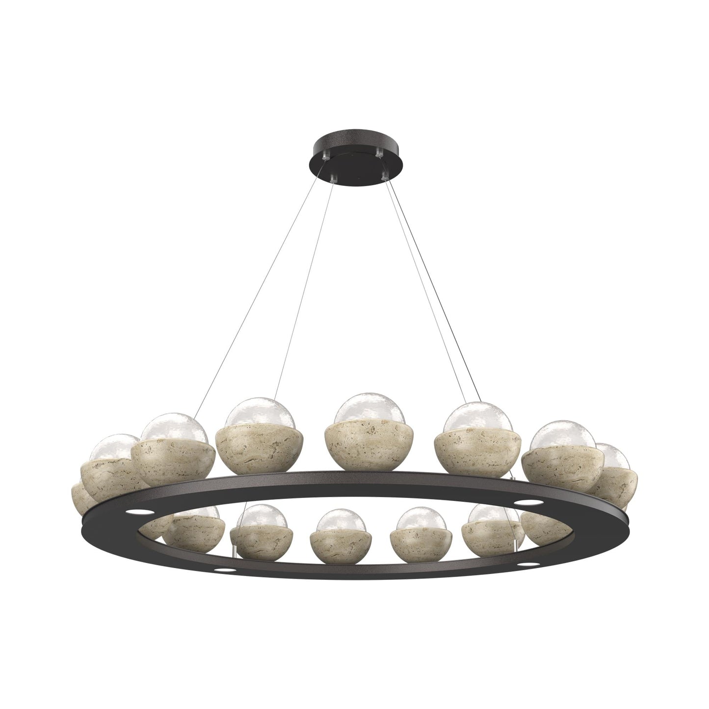 Cabochon Ring White LED Chandelier in Graphite/Travertine (46.8-Inch).