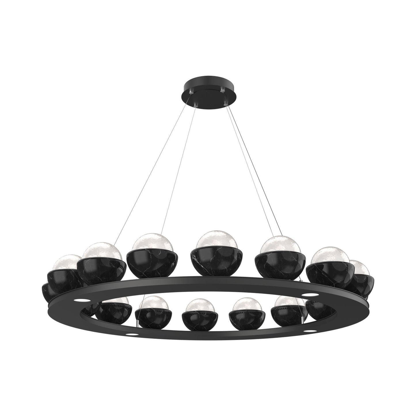 Cabochon Ring White LED Chandelier in Matte Black/Black Marble (46.8-Inch).