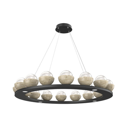 Cabochon Ring White LED Chandelier in Matte Black/Travertine (46.8-Inch).
