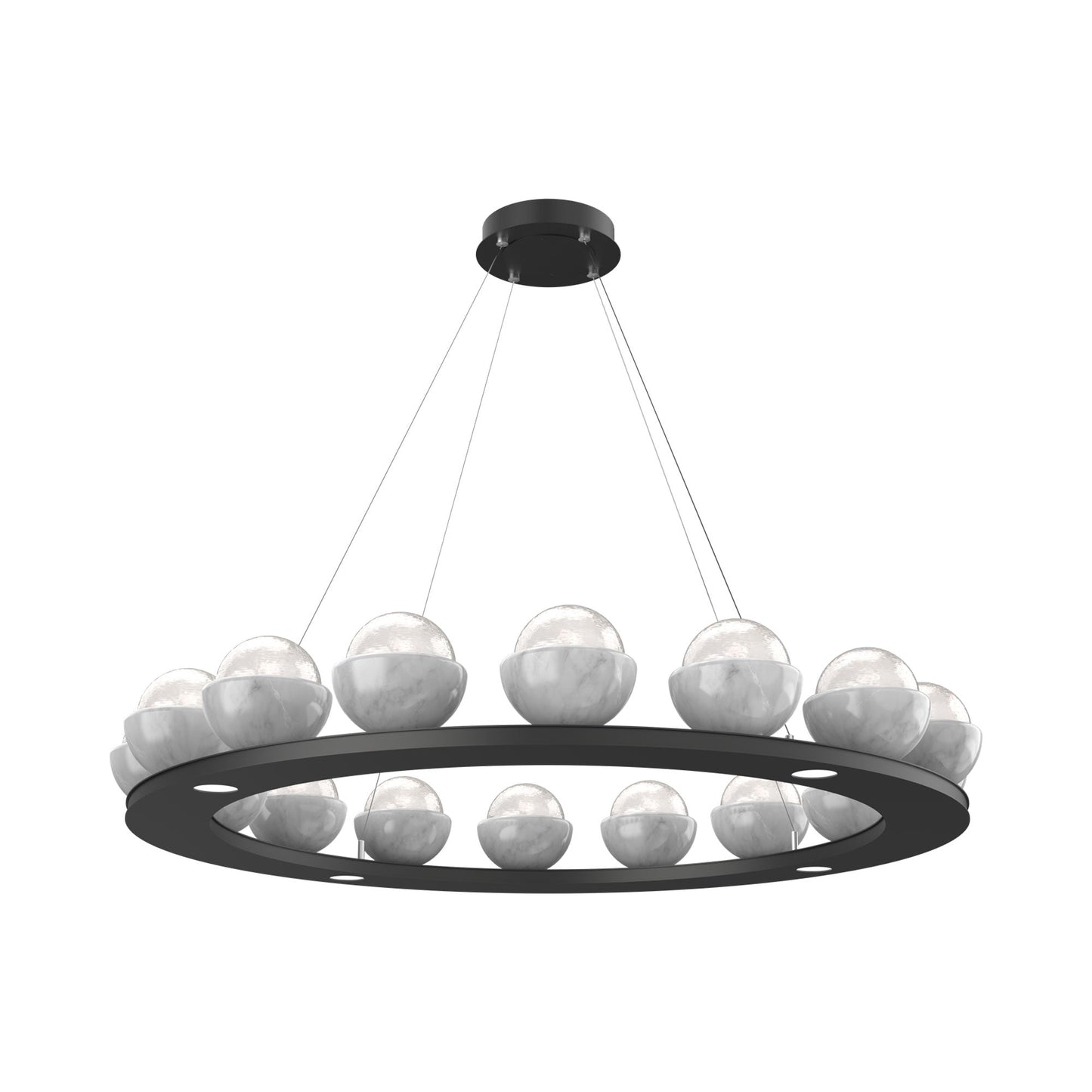 Cabochon Ring White LED Chandelier in Matte Black/White Marble (46.8-Inch).
