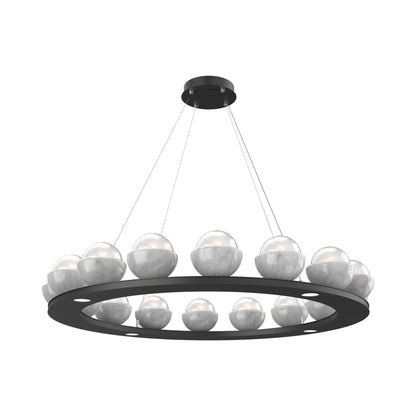 Cabochon Ring White LED Chandelier in Matte Black/White Marble (46.8-Inch).