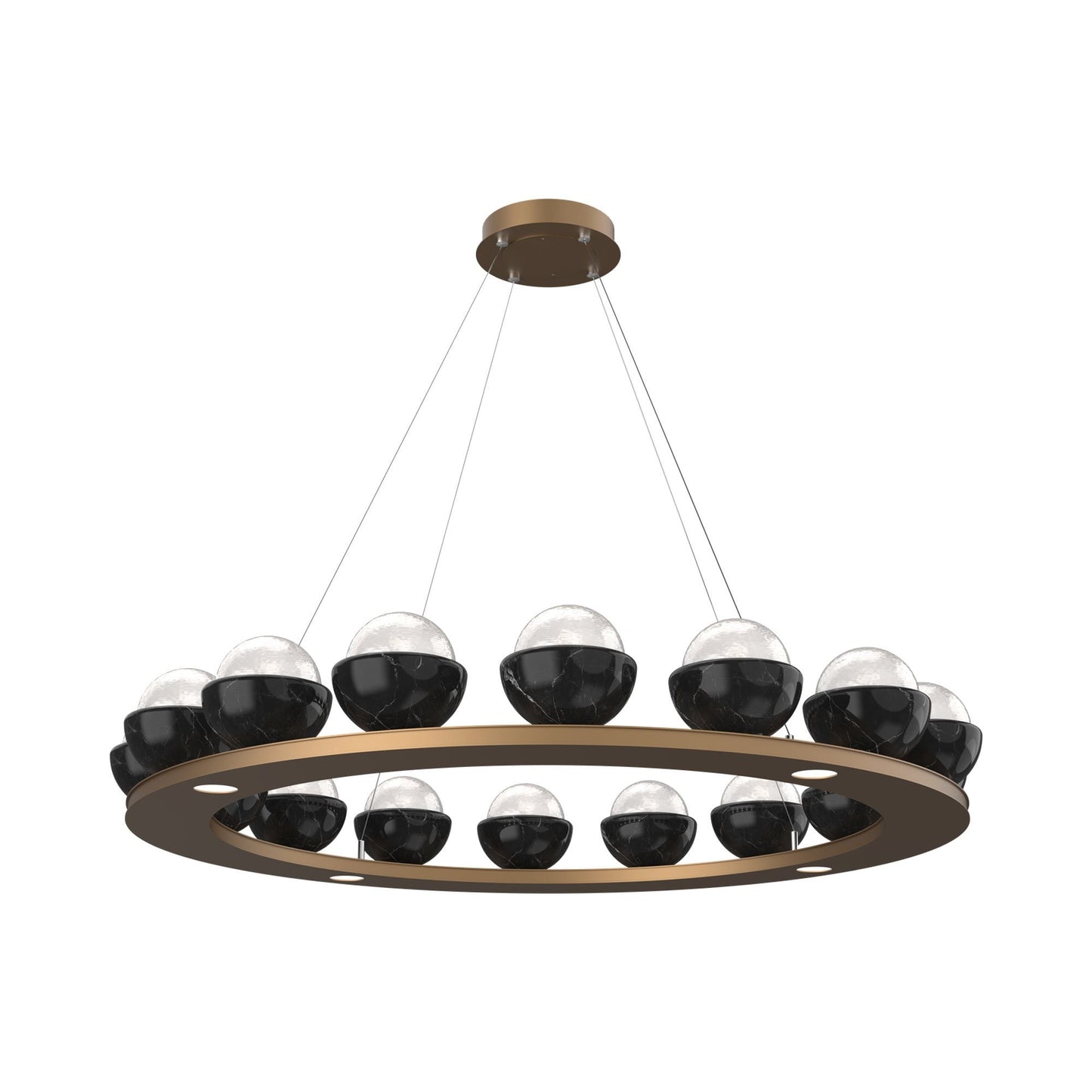 Cabochon Ring White LED Chandelier in Novel Brass/Black Marble (46.8-Inch).