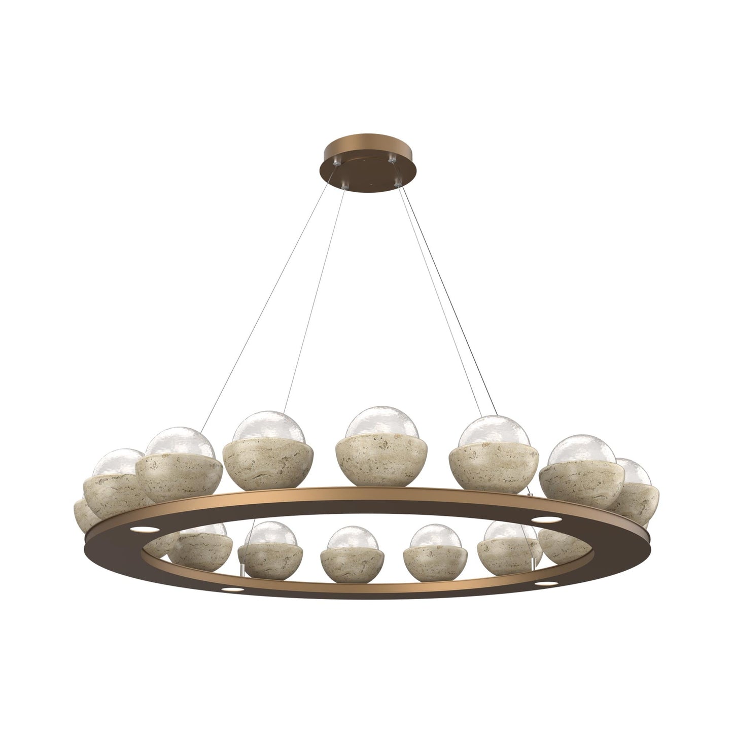 Cabochon Ring White LED Chandelier in Novel Brass/Travertine (46.8-Inch).