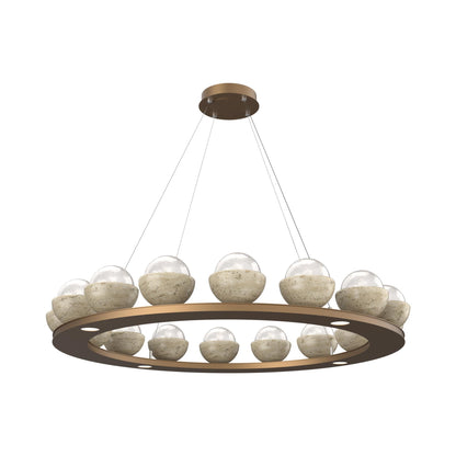 Cabochon Ring White LED Chandelier in Novel Brass/Travertine (46.8-Inch).