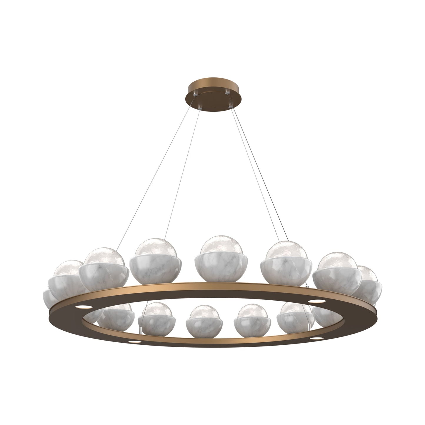 Cabochon Ring White LED Chandelier in Novel Brass/White Marble (46.8-Inch).
