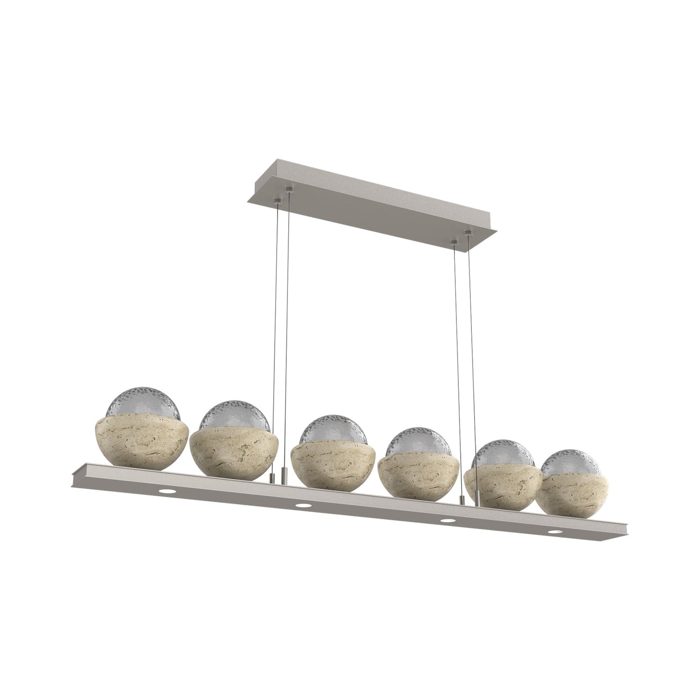 Cabochon Smoke Linear LED Chandelier in Beige Silver/Travertine (44-Inch).