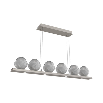 Cabochon Smoke Linear LED Chandelier in Beige Silver/White Marble (44-Inch).